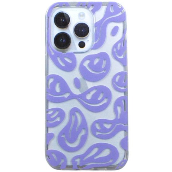 Purple Abstract Smiley Print Phone Case for iPhone 14 Pro - Transparent