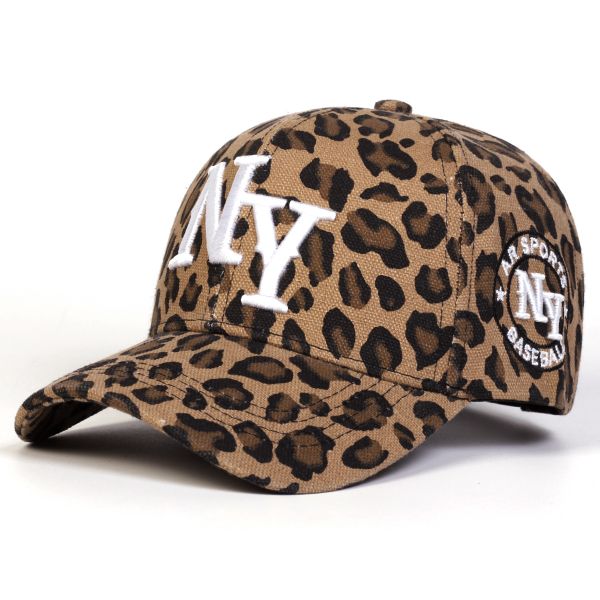 NY Embroidered Minimalist Leopard Print Baseball Cap