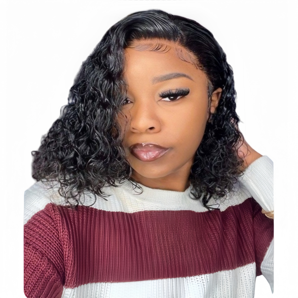Eligababy 12 inch Water Wave Wig - Human Hair with 13x4 Lace Front