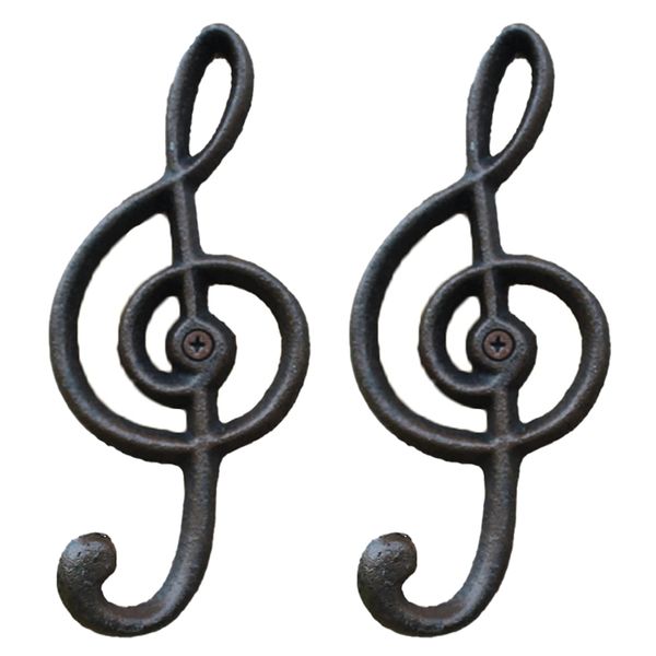 Decor Wall Mounted Musical Note Shaped Cast Iron Hooks/Hangers 2 Piece - 15cm