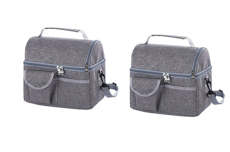 2 Partitions Insulated Leak Proof Lunch Bag Grey - 2 Piece