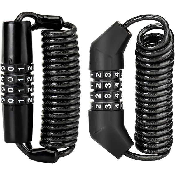 2 Pieces Motorcycle Helmet Locks, 4 Digit Retractable Cable Lock for Bike