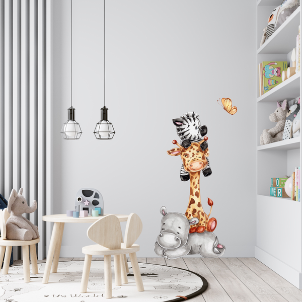 Cute Little Giraffe, Zebra and Rhino Wall Stickers