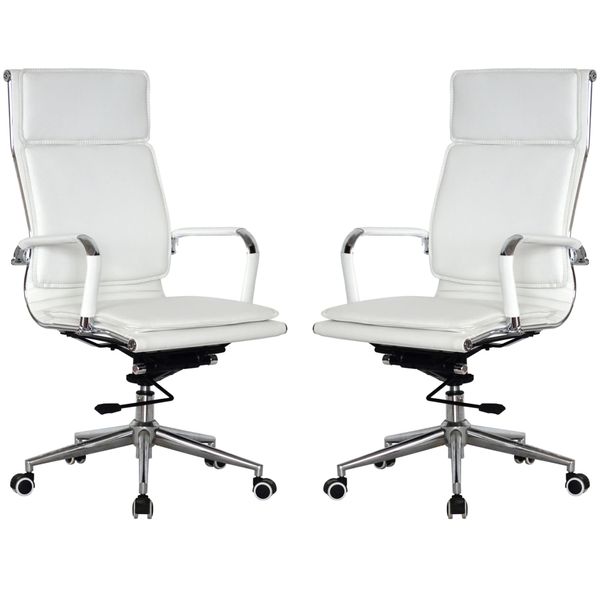 Classic PU Flat Cushion High Back Office Chairs - 2 Per Box - White