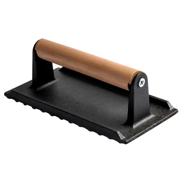Cast Iron Burger &amp; Bacon Press Tool With Wooden Handle | Meat Press | Large