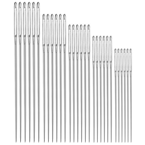 30Pcs Large-Eye Stitching Sharp Thick Needles, 5 Sizes Stainless Steel Sew