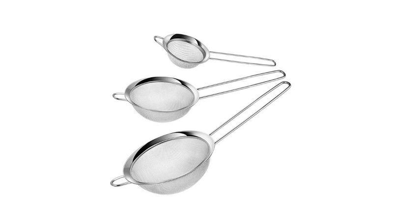 3-Piece Stainless Steel Strainer Sieve - 16cm - 18cm - 20cm