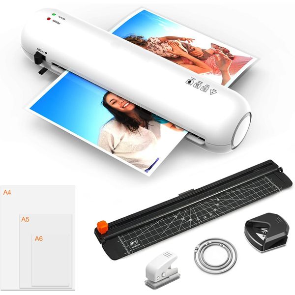 A4 A5 A6 Laminator Machine with 15 Films, Paper Cutter &amp; Binding Rings,260W