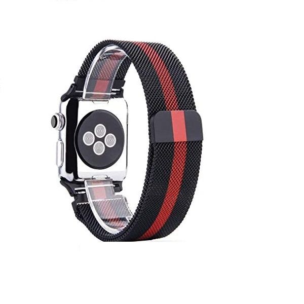 42mm Magnetic Milanese Strap for Apple Watch-Black and Red