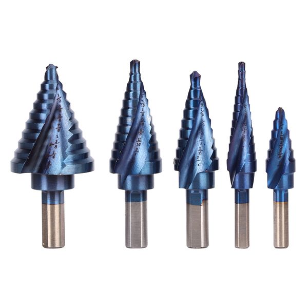 Step Drill Set 5pcs Triangle Shank Spiral Groove for Metal Deburring