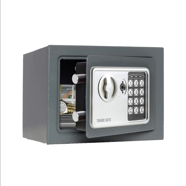Trade Kite Electronic Safe Box With Digital Keypad &amp; Key Lock Grey