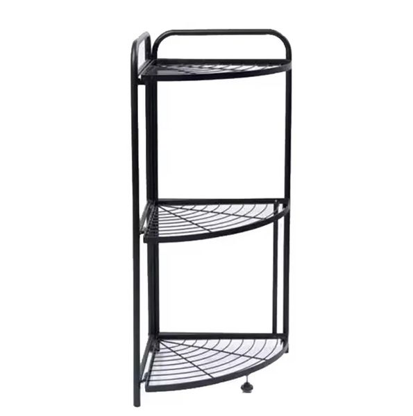 Foldable Black Carbon Steel 3-Tier Corner Shelf