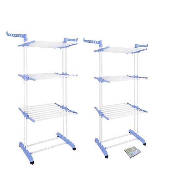 2 x Drying Rack/Washing line - 3 Layer Multi Hanger - Wheels &amp; SMTE Pegs