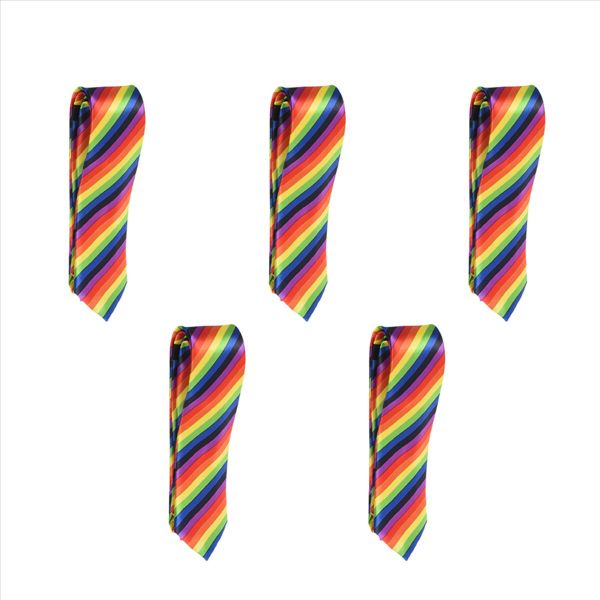 Men Fashion Casual Slim Narrow Tie 19 (Rainbow Color Stripes)