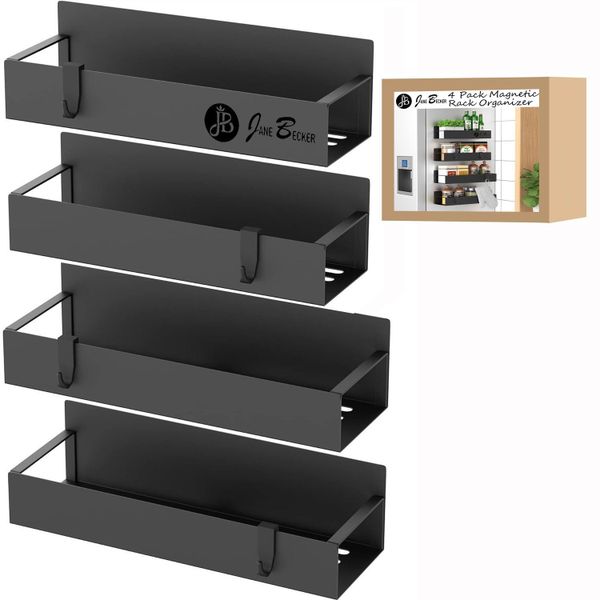 Jane Becker Metal 4 Pack Magnetic Spice Rack Organizer for Fridge or Oven