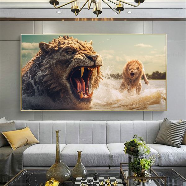 Canvas Wall Decor - Lion vs Crocodile - 0472