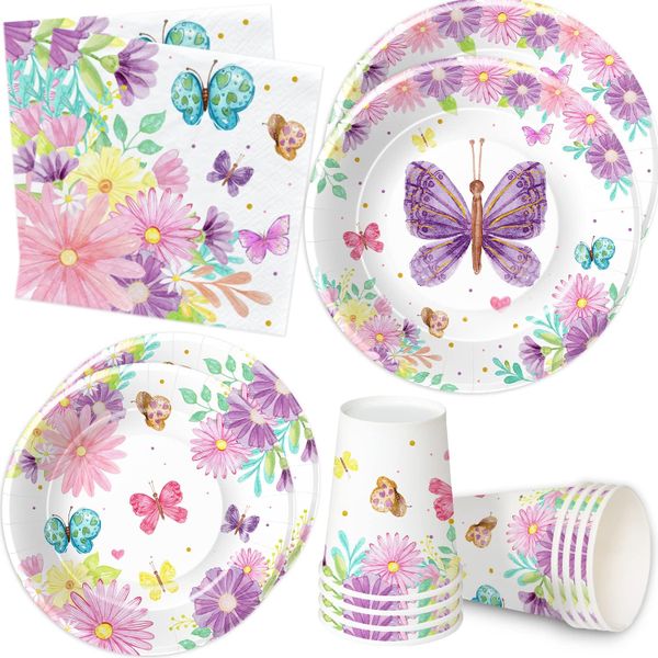 Butterfly &amp; Flower Theme Party Decor - 40pc - Table Decor - Purple