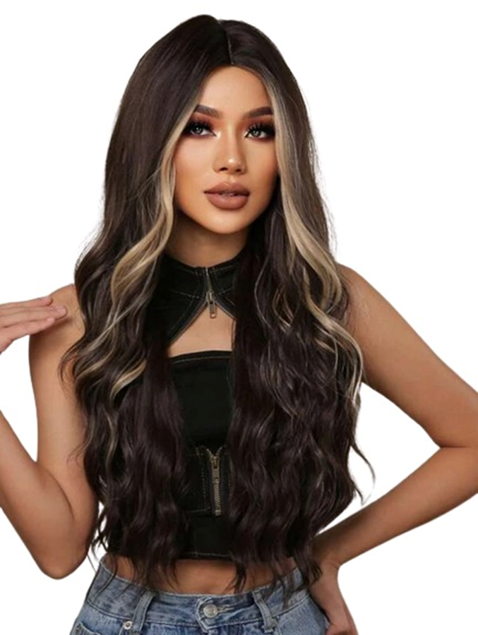 Long Wavy Brown Highlights Synthetic Wig Shop Today. Get it Tomorrow