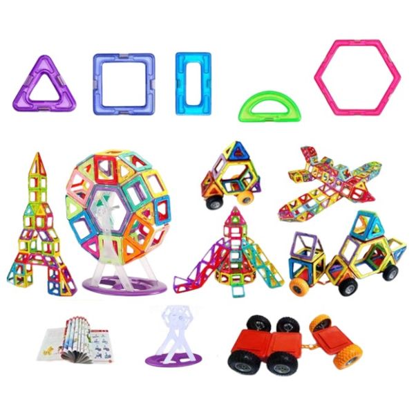 119-Piece Magnetic Building Tiles With STEM Learning Benefits - Multicolor