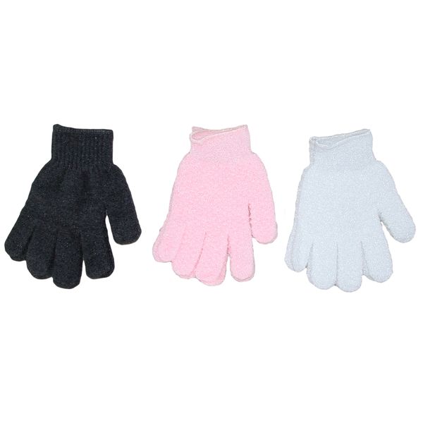 Exfoliating Gloves Pack of 3 - Pink, White &amp; Charcoal