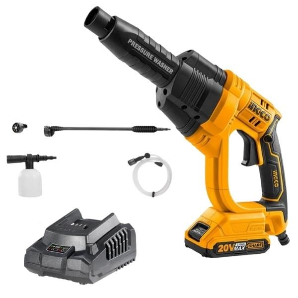 Ingco LithiumIon Pressure Washer with Battery, Charger & Accessories