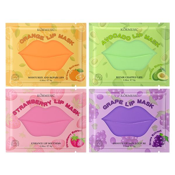 Set of 4 - Kormesic Hydrogel Collagen Lip Masks Avo Strawberry Grape Orange