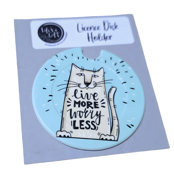 Licence Disk Holder - White Chubby Cat with Inspirational Quote