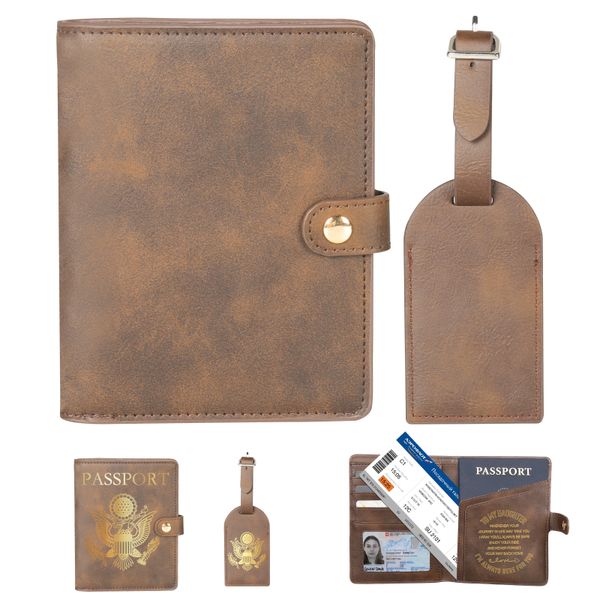 Personalized Brown Leather Passport Holder &amp; Luggage Tag Gift