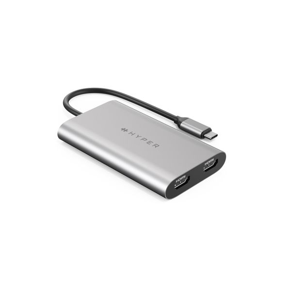 Hyper HyperDrive USB-C To Dual HDMI Adapter+PD over USB for Apple M1/M2 and M3 - Silver
