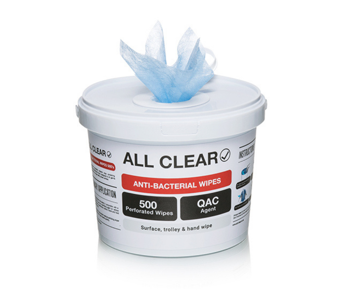 All Clear - 500 Anti-Bacterial Wipes Bucket