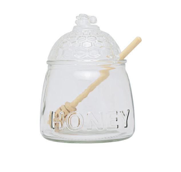 Honey Jar &amp; Dipper 500ml Glass Beehive Aqua 26049 - Kitchen Essentials