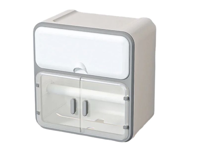 Wall-Mounted Self-Adhesive Toilet Paper Holder with Storage Drawer