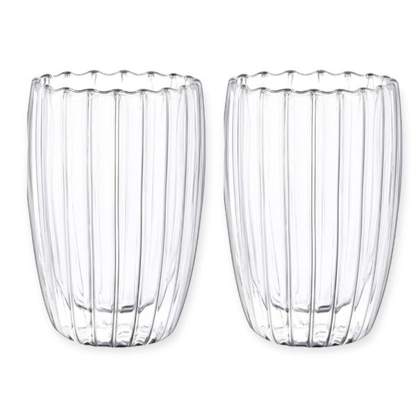 450ML Borosilicate Double Wall Ribbed Glass - Pack of 2
