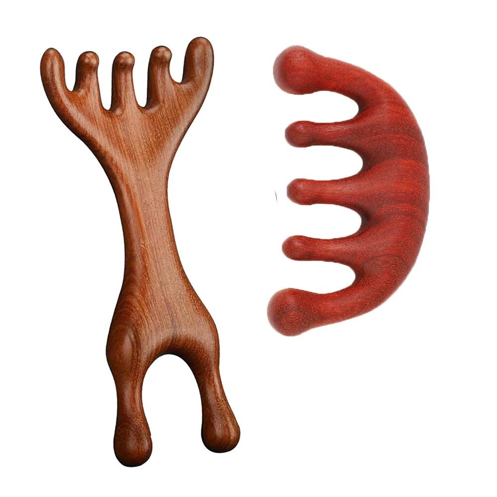 2 - Pack Wooden Scalp Massager Comb Set for Stress Relief Natural Hair Care
