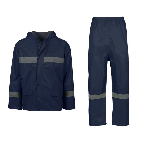 Rubberised Hi Viz Reflective Rainsuit - Navy