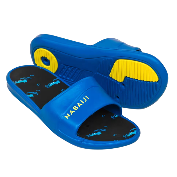 Nabaiji Kids Pool Sandals SLAP 500 Blue Black Crocodile Print