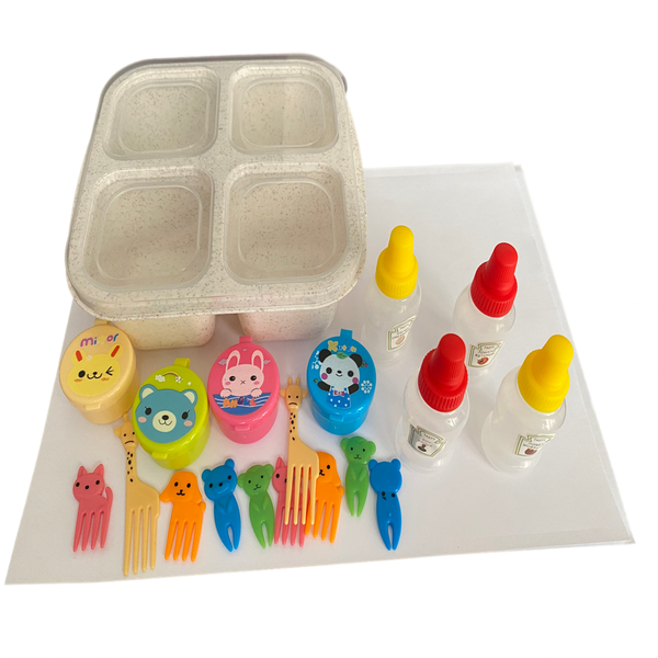 Bento Lunchbox With Mini Sauce Bottle And Condiment Containers and Fork - 20 Piece