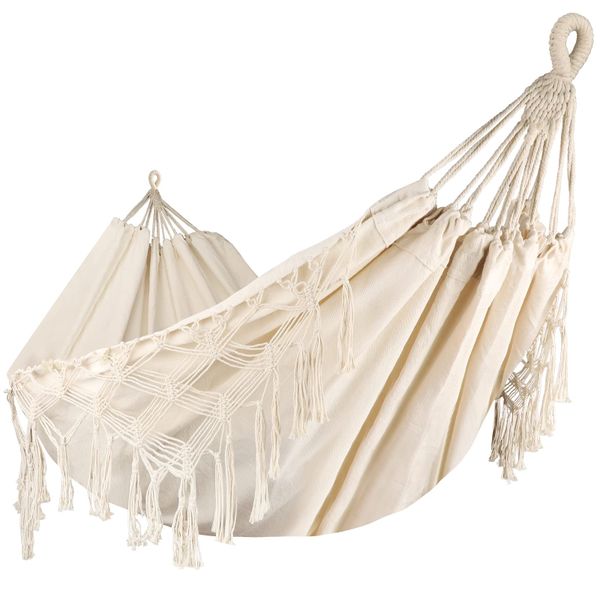 Camping Hammock, 500lb With Tassels, Straps - Beige For Outdoors