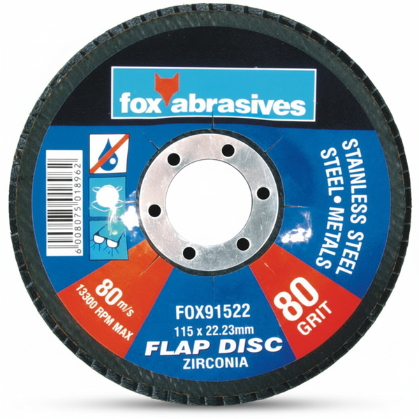 Fox 115mm 80 Grit Abrasive Flap Disc for Metal and Wood Grinding