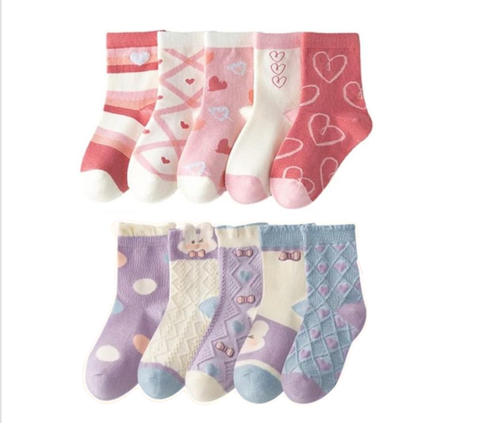 Girls Socks 10-Pairs Pack - Mixed Colour All-Seasons Casual, Everyday, Soft