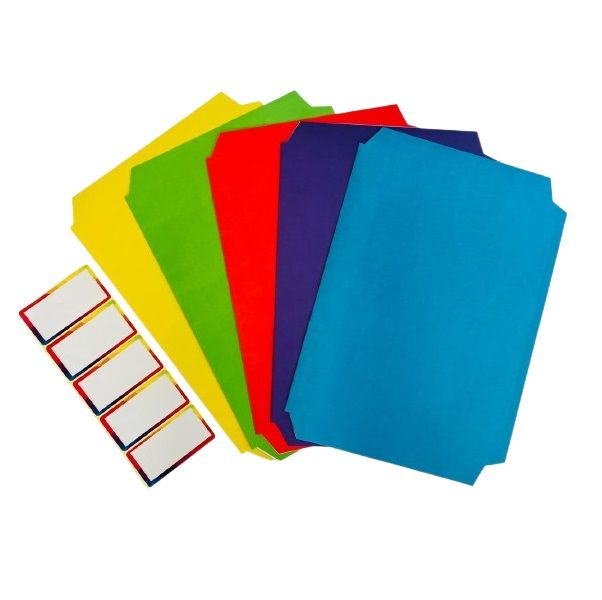 5 Piece - A4 Pre-cut Rainbow Brights Paper Book Covers &amp; Labels