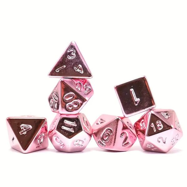 7-Piece Acrylic Pink-Plated Polyhedral RPG Dice Set