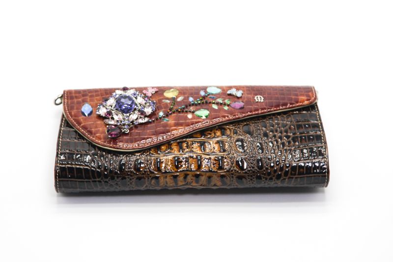 Brown designer Clutch bag with Jewels