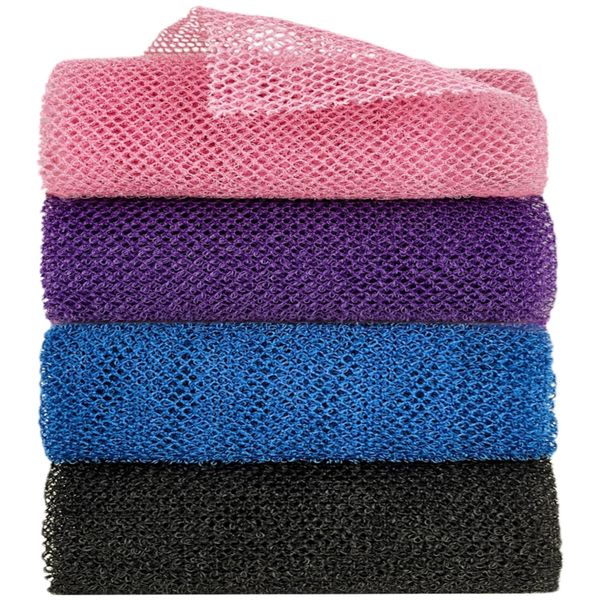 African Net Exfoliating Bath Sponges Shower Back and Skin Scrubbers - 4 Piece