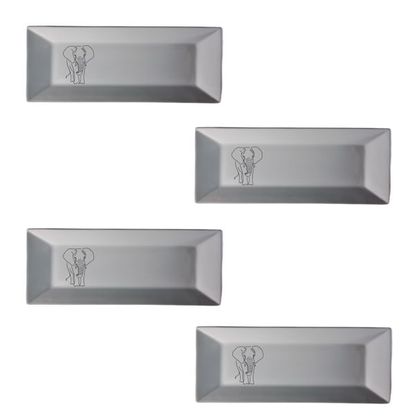 African Big Five White Tapas Dish Set of 4 - Elephant