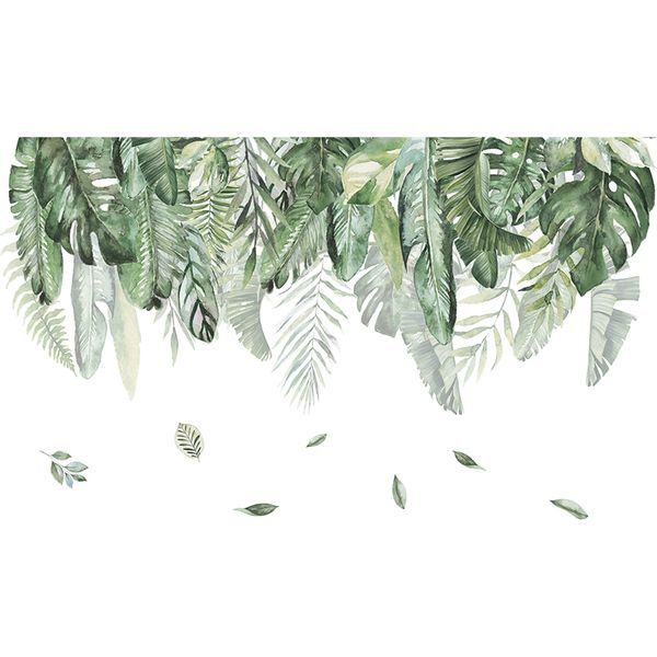 Tropical Green Hanging Leaves Vinyl Art Sticker for Wall Decoration