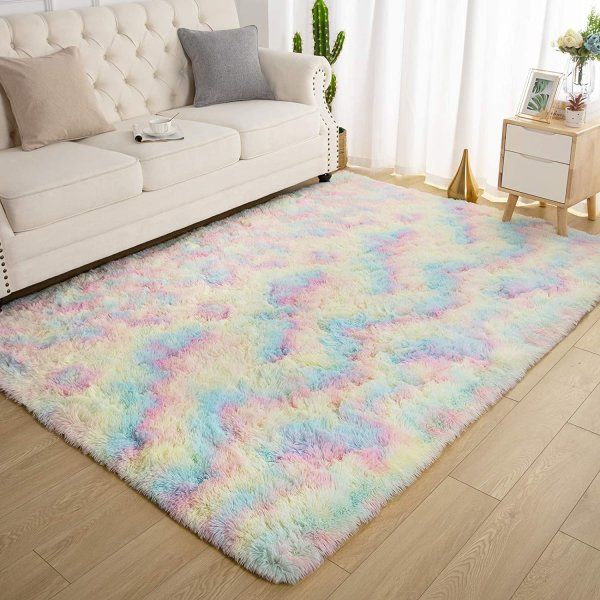 Fuzzy Rainbow Shag Fur Colorful Decor Rugs (150 x 200)