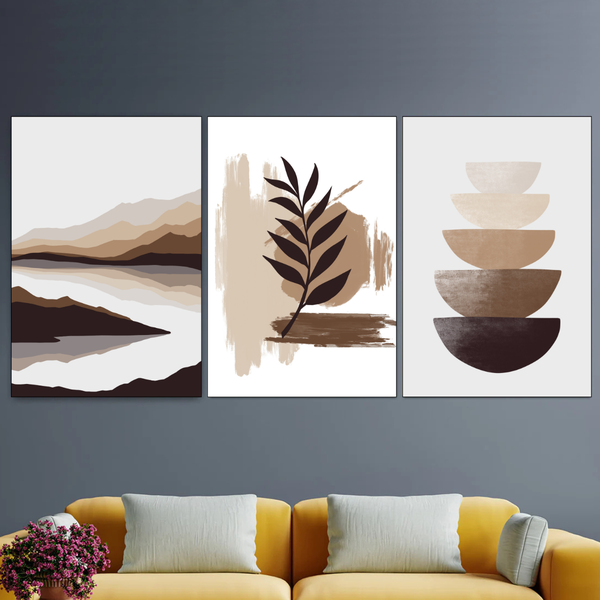 Mounted Wall Art Decor Prints - Set of 3 - Boho Style Art - 28x40cm