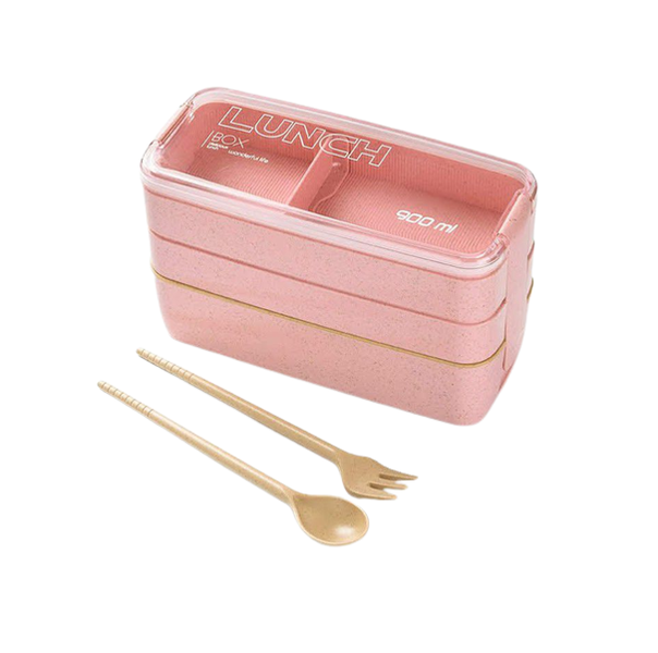 3 Layer Microwavable Lunch Box With Cutlery Set - 900ml