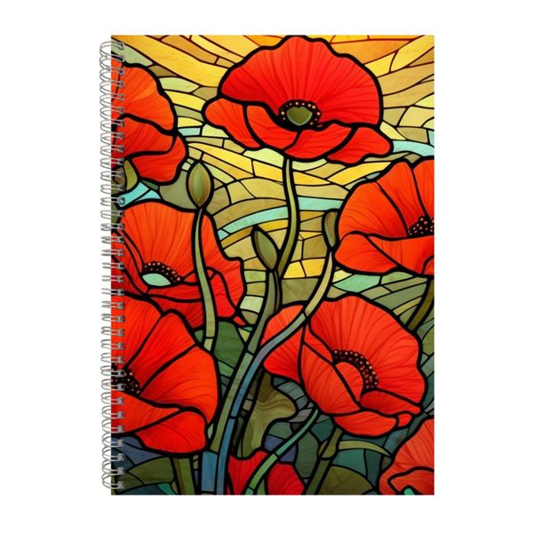 3D Stained Glass Poppies 3 Notebook Animals Gift Idea A4 Notepad Pad 108